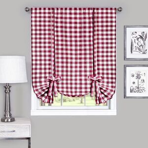 Buffalo Burgundy Plaid Modern Window Curtain Panel : 42" x 63" Tie Up Shade